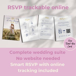 Modèle Invitation de mariage avec RSVP,  QR Code avec Google Form, Suite Canva personnalisable imprimable 5x7, Program Détail Thank You Card