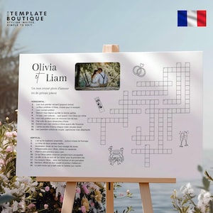 Customizable Wedding Crossword Puzzles French Original Game Printable Template with Canva, Giant Poster Format crossword sip solve puzzle