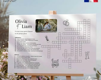 Cruciverba personalizzabile sul tema del matrimonio francese. Gioco originale. Modello stampabile con Canva. Formato poster gigante. Cruciverba. Risolvi il puzzle.