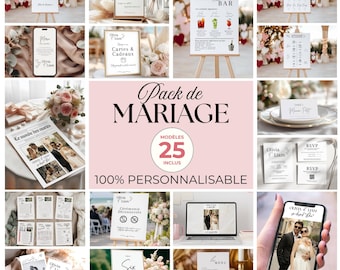 Pacchetto personalizzato per matrimonio francese, 25 modelli di poster di cancelleria stampabili fai da te, giochi per gli ospiti, inviti, accessori digitali