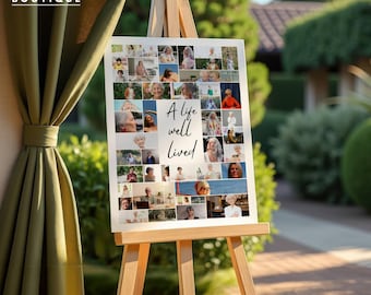 Affiche Hommage Funéraire Personnalisable, Panneau Photo Souvenir Canva à imprimer, 13 formats, Célébration de Vie Digitale à imprimer DIY