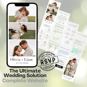 Website Template for Wedding with Embedded RSVP Button | Tracker RSVP & Guest List Form | Digital Invite + Web Demo | Photobooth frames