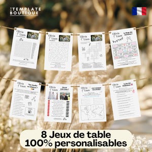 8 French Wedding Table Games, Reception Entertainment and Activities, Guest Gifts, Customizable Canva Templates, Photo Quiz Challenge