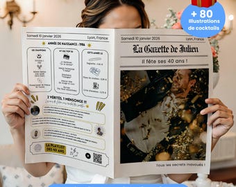 Gazette Anniversaire Personnalisable, Idée Cadeau Originale pour les 18/20/50/60/30/40 ans, Invitation Anniversaire Garçon ou Adulte et Jeux