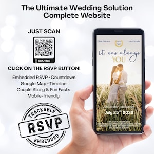 Site de Mariage Magique, personnalisable avec RSVP intégré, Compte à rebours, Détails, Programme, Carte interactive Invitation personnalisée