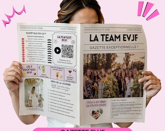 Gaceta personalizable para despedida de soltera en francés, diario de despedida de soltera con juegos, retos, programa, plantilla de Canva