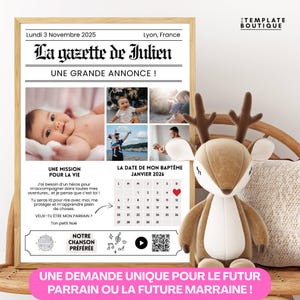 Future Godmother or Godfather Announcement, Customizable Poster in Canva, Surprise Request and Original Gift for Baptism to print
