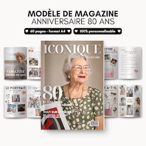 Personlig 80-årsdagstidning, anpassningsbar present till mormor, minnesbok, Canva-mall