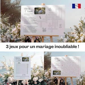 Jeux de mariage personnalisable Canva, Mots Croisés, Mots Mêlés & Labyrinthe imprimable, panneau, affiche, carte de poche DIY fun EVJF EVG