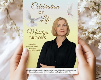 Celebration of Life Program, 8 Page Funeral Template, Bifold Memorial Booklet, Obituary Order of Service, Canva DIY, Easy to Customize