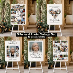Funeral Photo Collage Sign Set, Celebration of Life Poster Canva Template DIY, Memorial Service Easel Display, 13 Sizes Included, Obituary