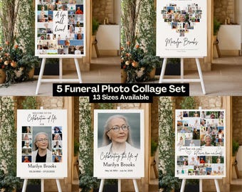 Funeral Photo Collage Sign Set, Celebration of Life Poster Canva Template DIY, Memorial Service Easel Display, 13 Sizes Included, Obituary