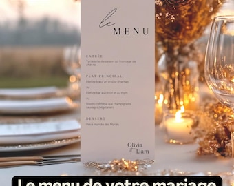 Menù di nozze francese minimalista, modello Canva personalizzabile, cancelleria elegante e moderna, menù da tavolo stampabile o poster