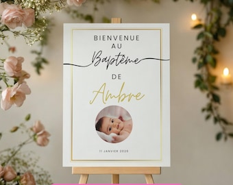 Customizable Baptism Welcome Sign with Photo, Canva Poster to Edit and Print, Baptism Decoration Sign for Girl or Boy