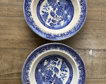 Two Vintage, 1940s, Crown Clarence, Blue, Old Willow, Desert Bowls