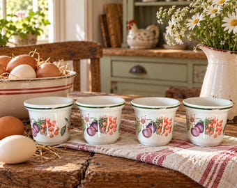 Vintage Johnson Brothers set of 4  Egg Cups English Porcelain Mugs. Botanical Fruit 1991