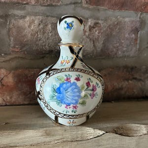 Vintage Hand-Painted Violet Perfume Bottle with Stopper