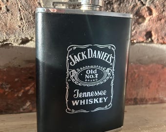Jack Daniel's  6 oz "Old No. 7 Brand" Stainless Steel and Black leather Flask
