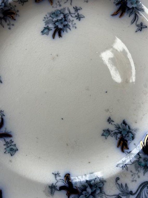 Antique Flow Blue Plate, Grimwades FLANDERS Pattern, Stoke Pottery