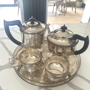 Antique Viners of Sheffield Silver Plated Coffee & Tea Urns w Cream and Sugar and tray(5-Pce)    Made in England 1908-1920