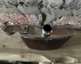 ヴィンテージレザーステンレススチールヒップフラスコ 6オンス - Etsy 日本