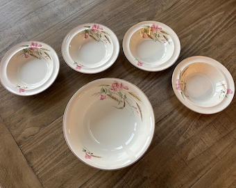 Vintage Alfred Meakin Dessert Set: Art Deco Floral Serving Dish & Bowls