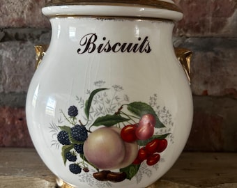 Vintage  Finest Quality Earthenware Gilded Large Biscuit  Jar made in England.
