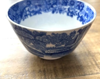 Vintage Copeland Spodes Zuckerdose, blau weißes italienisches Muster, hergestellt in England
