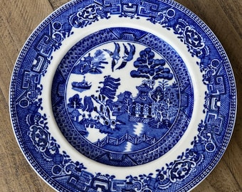 Assiette à lunch vintage en saule bleu des années 1930 Alfred Meakin Old Willow 8,75 po.