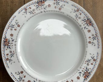 Vintage WP Japan Claremont Fine Porcelain Dinner Plate Floral Silver Rim 25.5 cm