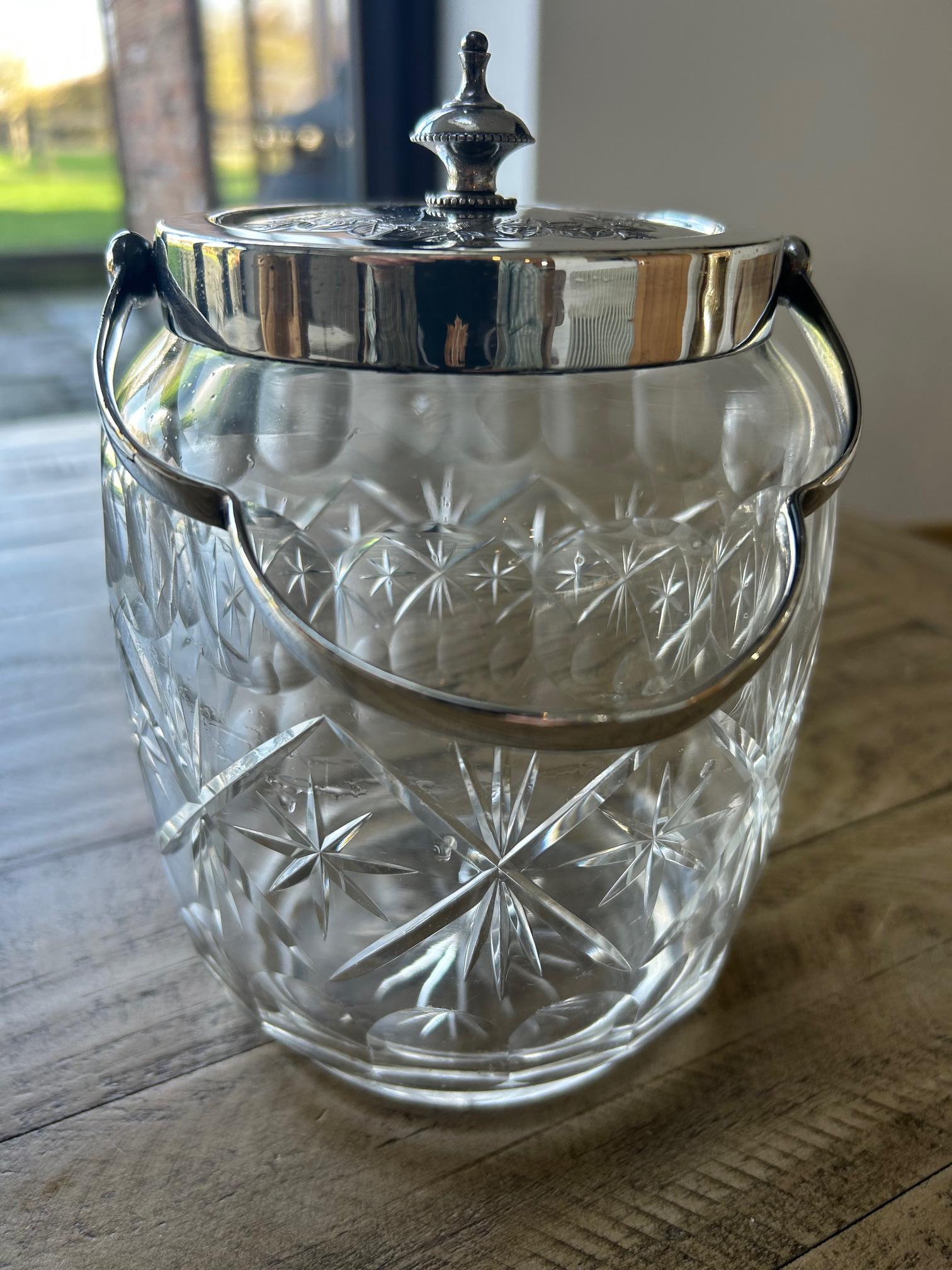 Ancien Pot à Biscuits Art Déco Verre Bullé Et Métal – Diamètre 14 Cm