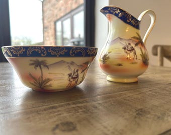 Antique  Victoria Czechoslovakia  Middle East Design Mild jug and sugar bowl