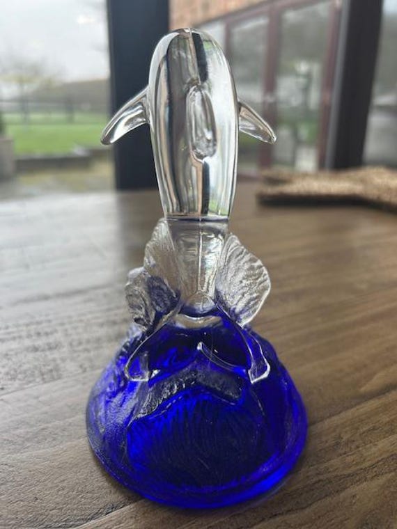 Vintage RCR Italian Crystal Jumping Dolphin Figurine: With Blue