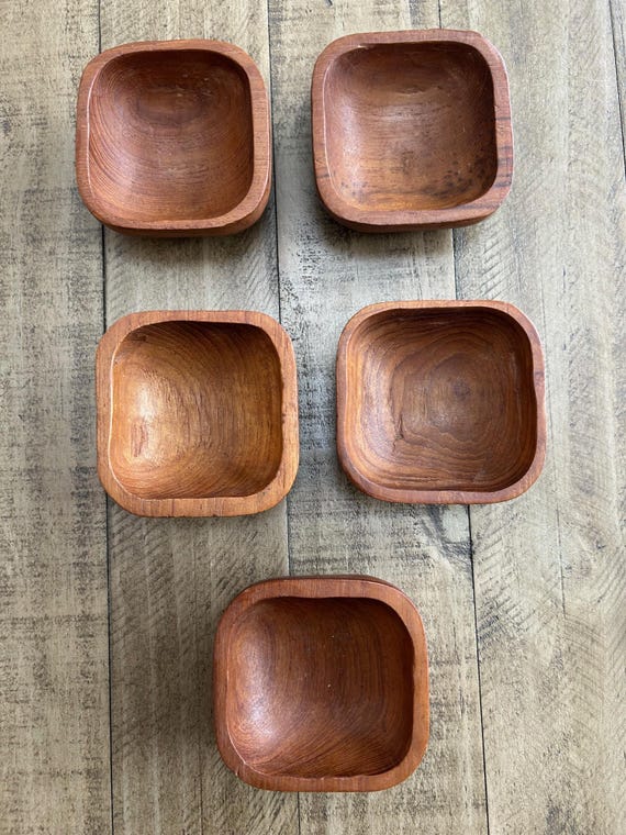5 x Vintage Mini Holz Schälchen quadratisch Acedia Holz