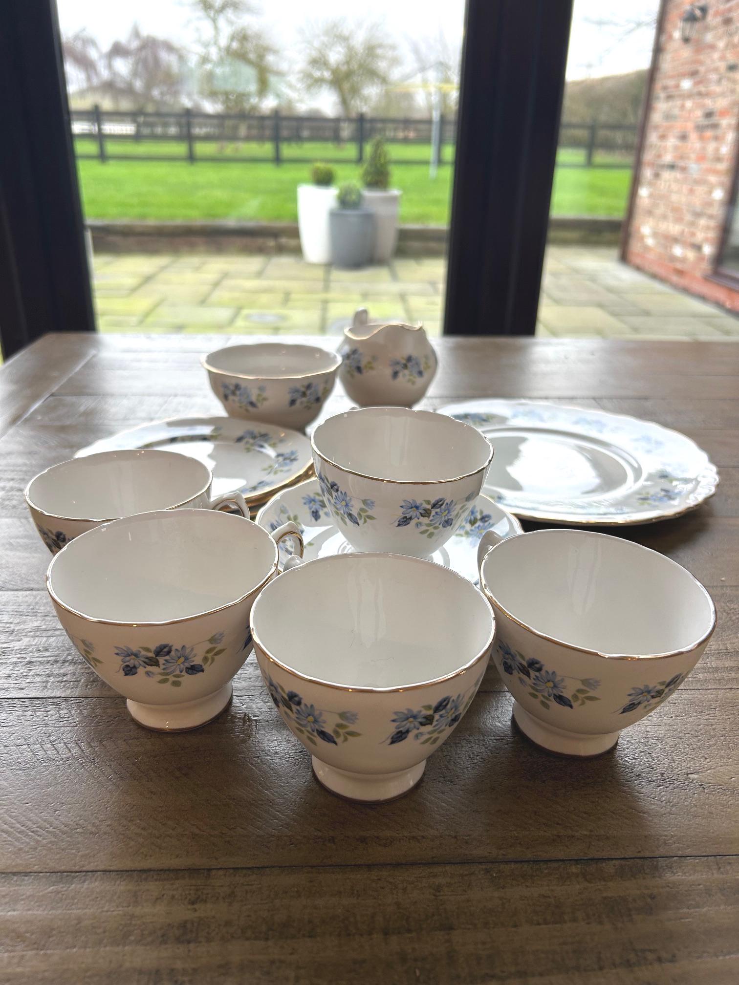 Vintage Royal Vale Bone China Tea Set, 18 Piece, Blue Floral
