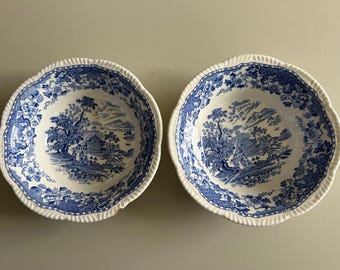 Two Vintage Seaforth Blue & White China serving Bowls - Wood's Burslem - Chinoiserie Decor