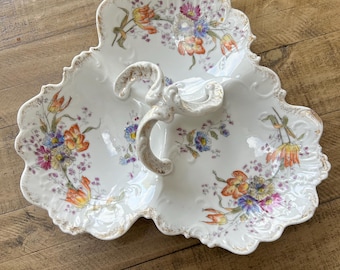 Antieke Limoges-porseleinen serveerschaal met 3 delen gemaakt in Frankrijk circa 1900