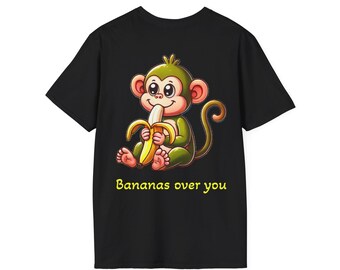 Cute Monkey Graphic T-Shirt - Fun Gift for Kids & Animal Lovers, Perfect for Birthdays, Playdates, or Everyday Wear, Bananas Over You