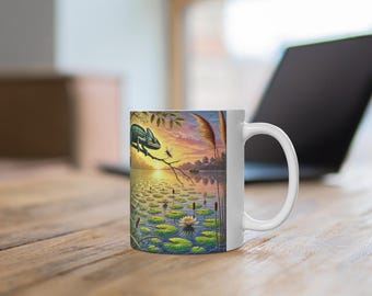 Whimsical Chameleon Mug, Enchanted Nature Coffee Cup, Artistic Ceramic Mug, Unique Gift for Animal Lovers, Colorful Home Decor