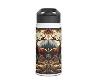 Nature-Inspired Stainless Steel Water Bottle, Outdoor Gear, Hiking Gift, Camping Accessory, Eco-Friendly Hydration, Deer, Elk, Mountain