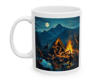 Nature-Inspired Ceramic Mug, Cozy Camping Drinkware, Wildlife Lover Gift, Outdoor Adventure Mug, Rustic Home Decor, Unique Coffee Cup