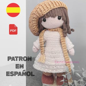 Crochet amigurumi doll pattern. Natalia crochet doll. PDF pattern in Spanish