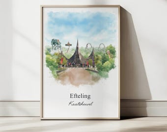 Efteling-Poster – Kaatsheuvel-Illustration | Python | Baron 1898 | Langhals | Pagode | Wanddekoration Niederlande | Efteling-Geschenk