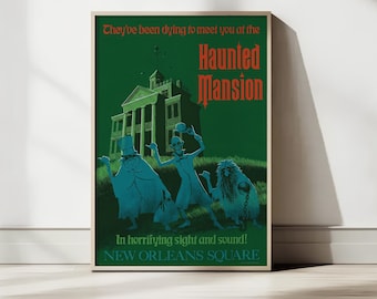 Haunted Mansion Vintage Poster Art, Hitchhiking Ghosts Disneyland Print, New Orleans Square Retro Wall Decor, Spooky Disney Digital Download