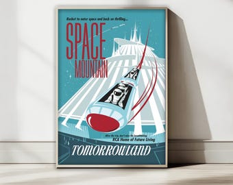 Space Mountain Tomorrowland Vintage Poster Art, Retro Disneyland Print, Future Living Wall Decor, Disney Sci-Fi Digital Download