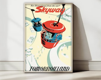 Skyway Tomorrowland Vintage Poster Art, Disneyland Gondola Print, Retro Disney World Wall Decor, Classic Theme Park Digital Download