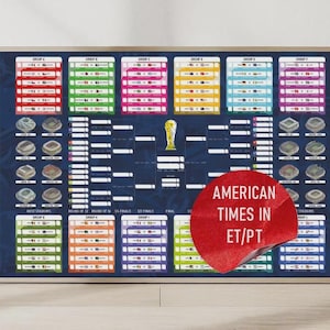 FIFA World Cup 2026 Wall Chart Poster - Printable Soccer Tournament Bracket - All Matches and Groups - PT & ET Times - Easy to print