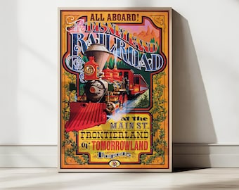 Vintage Disneyland Railroad Poster Print - Retro Steam Train Art - Main St Frontierland Tomorrowland - Digital Download - High Res 2:3 Ratio