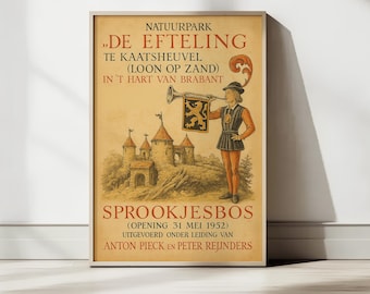 Vintage Efteling Poster – Eröffnung des Märchenwaldes 1952 | Retro-Wanddekoration | Anton-Pieck-Stil
