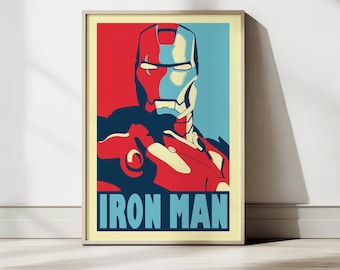 Iron Man Retro Poster Print, Superhero Wall Art, Marvel Hope Style Digital Download, Avengers Decor, Printable Comic Book Art